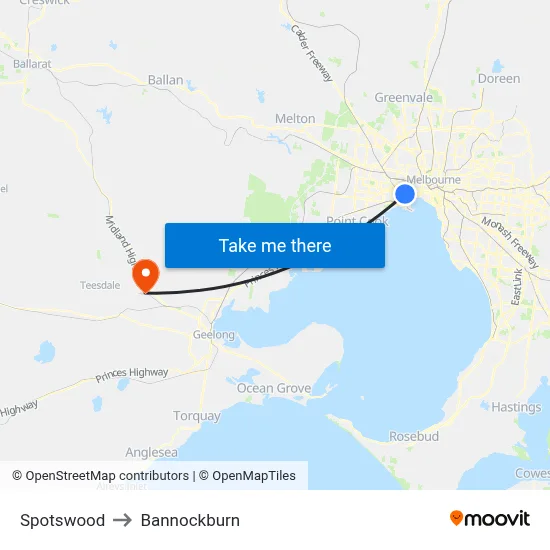 Spotswood to Bannockburn map