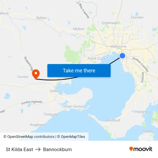 St Kilda East to Bannockburn map