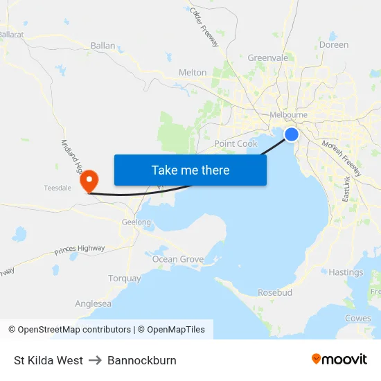 St Kilda West to Bannockburn map