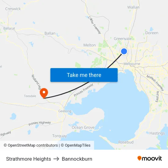 Strathmore Heights to Bannockburn map