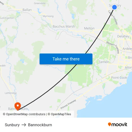 Sunbury to Bannockburn map