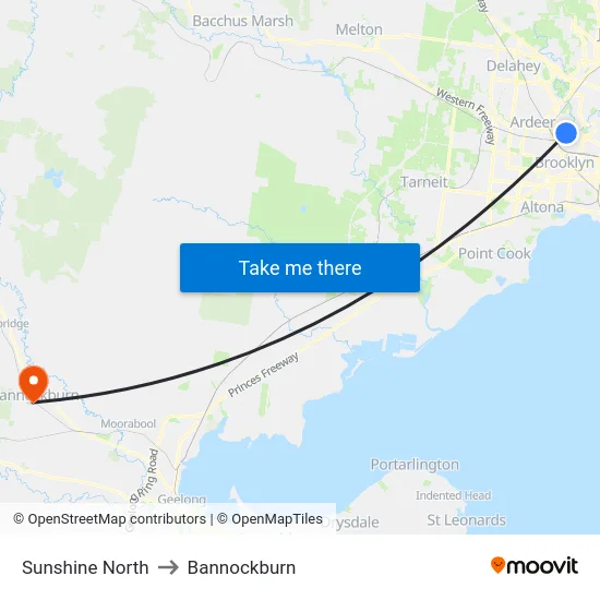 Sunshine North to Bannockburn map