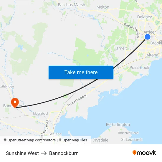 Sunshine West to Bannockburn map
