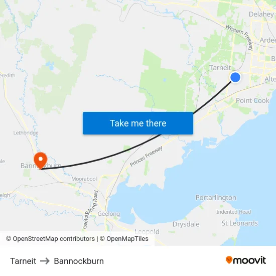 Tarneit to Bannockburn map