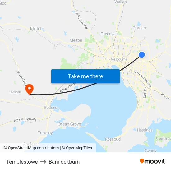 Templestowe to Bannockburn map