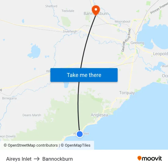 Aireys Inlet to Bannockburn map