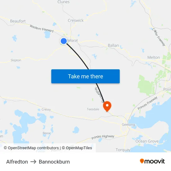 Alfredton to Bannockburn map
