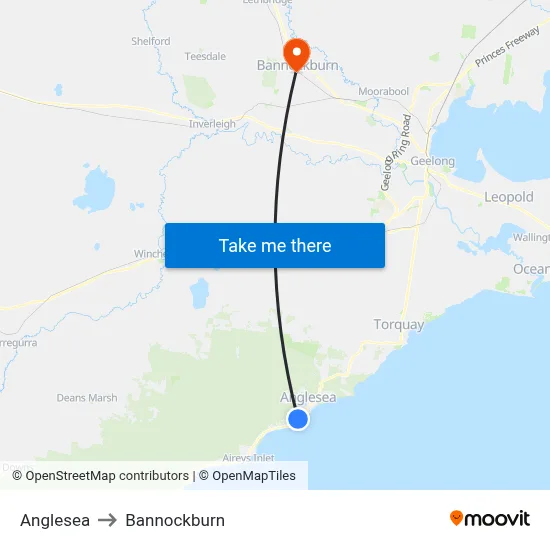 Anglesea to Bannockburn map