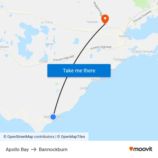 Apollo Bay to Bannockburn map