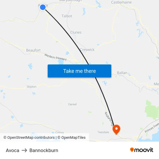 Avoca to Bannockburn map