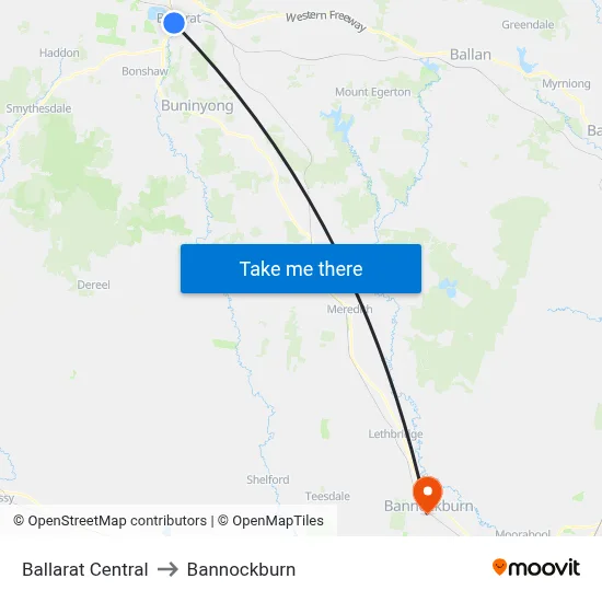 Ballarat Central to Bannockburn map