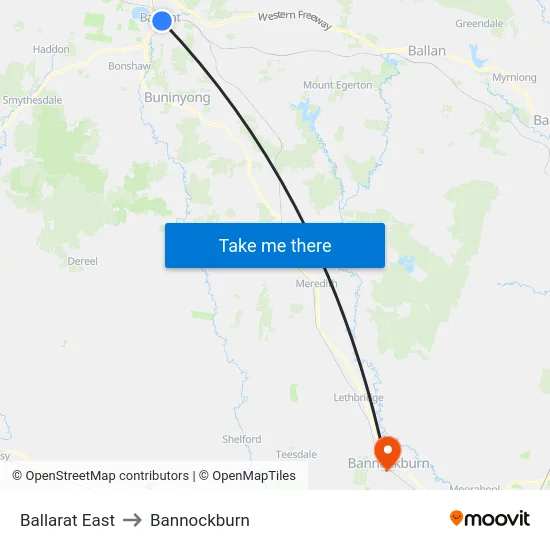 Ballarat East to Bannockburn map