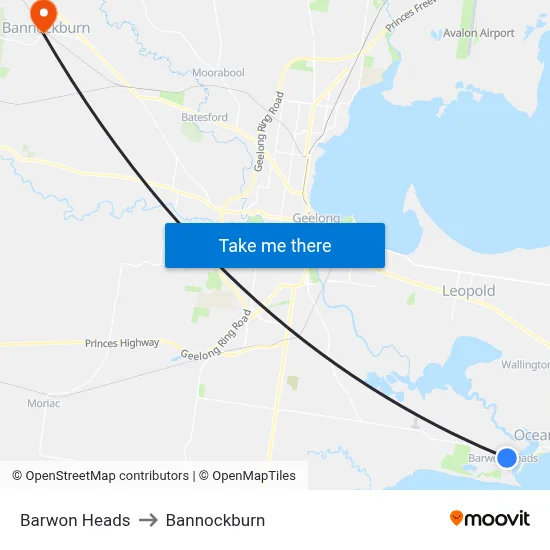 Barwon Heads to Bannockburn map
