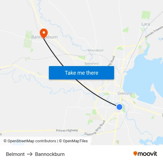 Belmont to Bannockburn map
