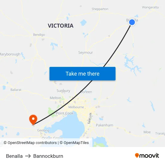 Benalla to Bannockburn map