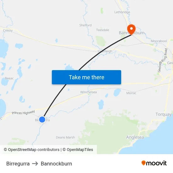 Birregurra to Bannockburn map