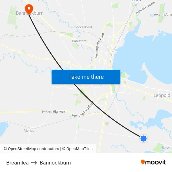 Breamlea to Bannockburn map