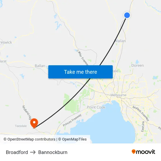 Broadford to Bannockburn map