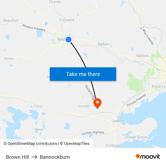Brown Hill to Bannockburn map