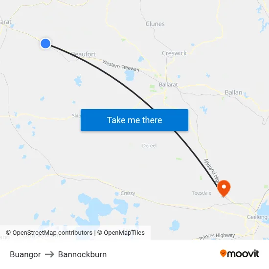 Buangor to Bannockburn map