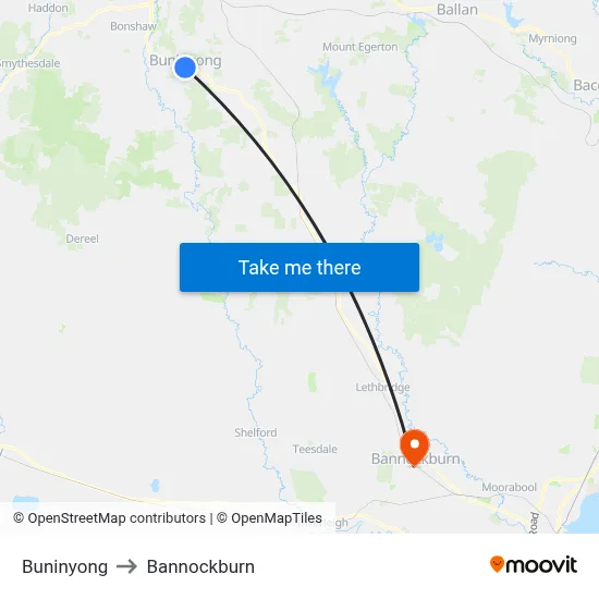 Buninyong to Bannockburn map