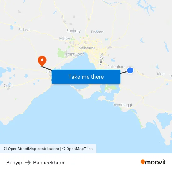 Bunyip to Bannockburn map