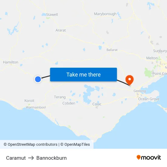 Caramut to Bannockburn map