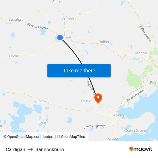 Cardigan to Bannockburn map