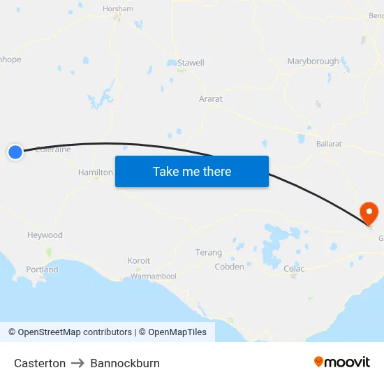 Casterton to Bannockburn map