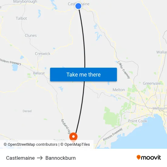 Castlemaine to Bannockburn map