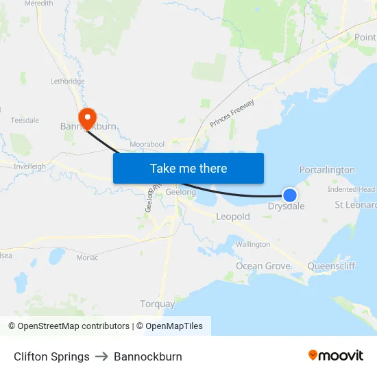 Clifton Springs to Bannockburn map