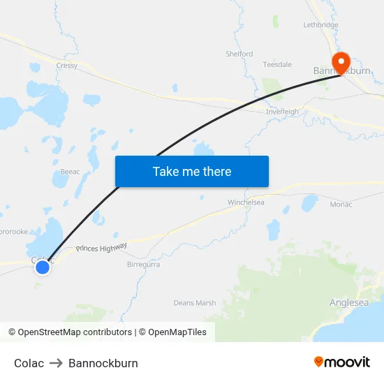 Colac to Bannockburn map