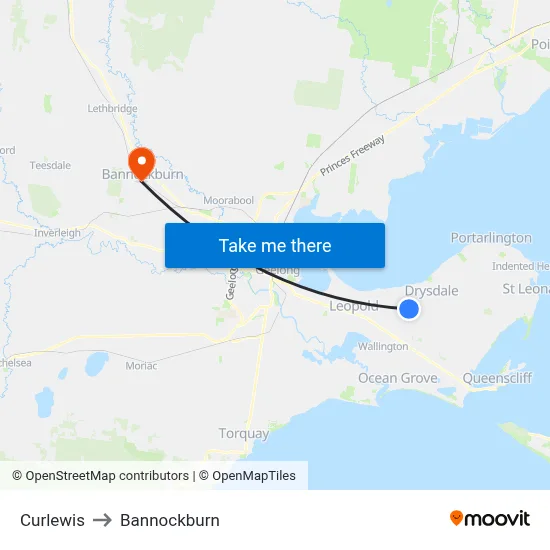 Curlewis to Bannockburn map