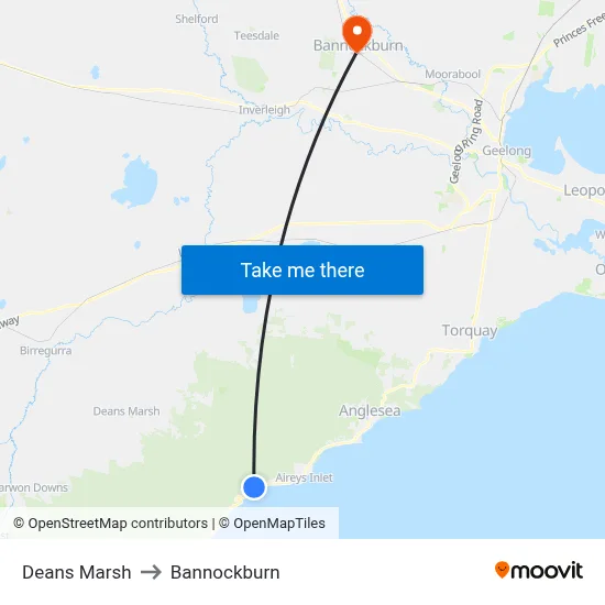 Deans Marsh to Bannockburn map