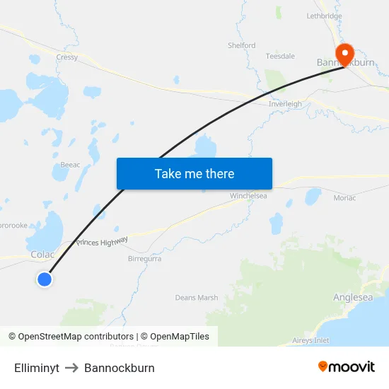 Elliminyt to Bannockburn map