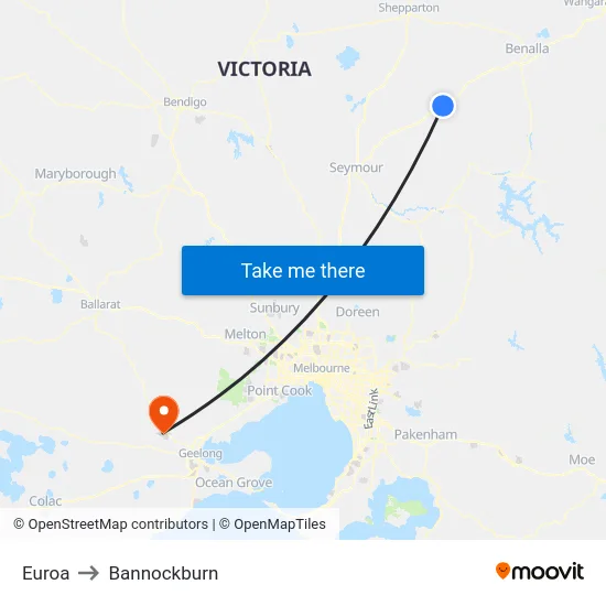 Euroa to Bannockburn map