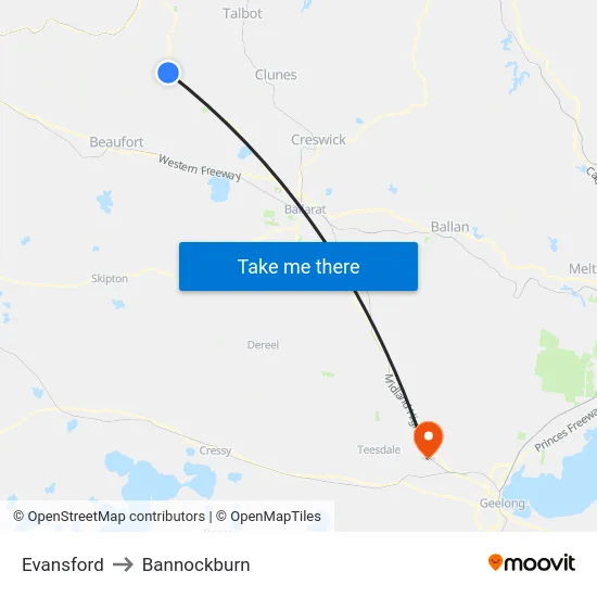Evansford to Bannockburn map