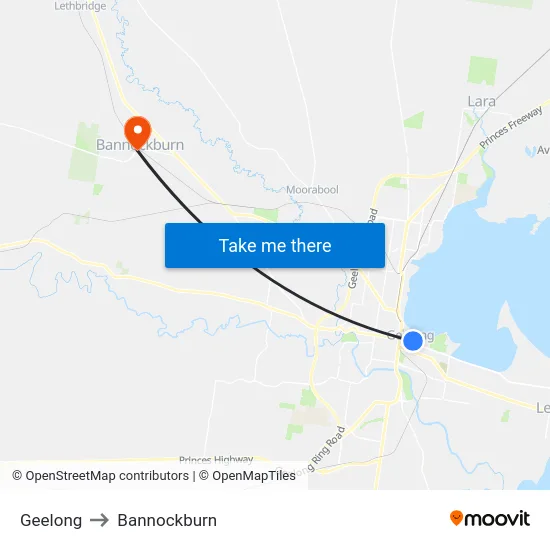 Geelong to Bannockburn map