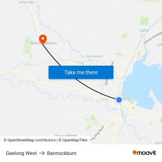 Geelong West to Bannockburn map
