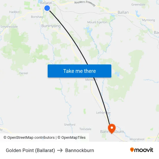 Golden Point (Ballarat) to Bannockburn map