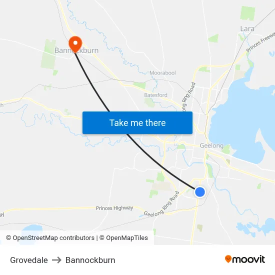 Grovedale to Bannockburn map