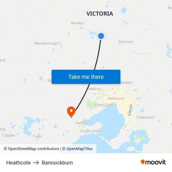 Heathcote to Bannockburn map