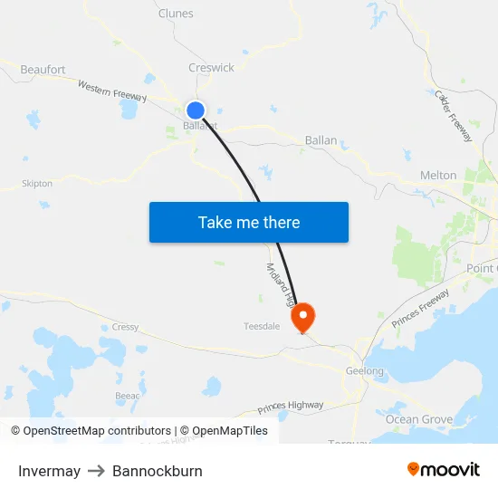 Invermay to Bannockburn map