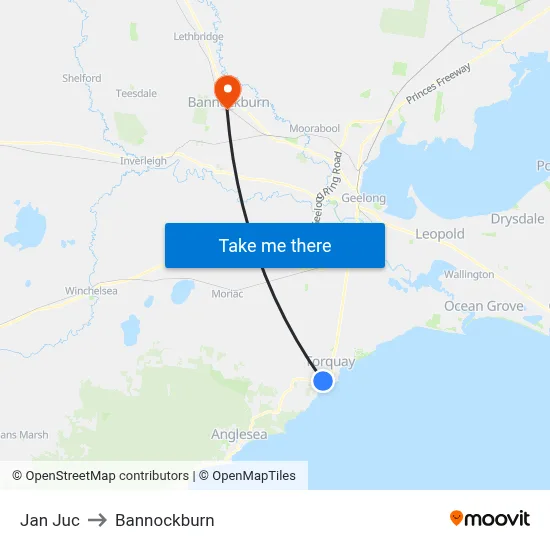 Jan Juc to Bannockburn map