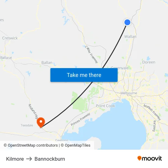 Kilmore to Bannockburn map