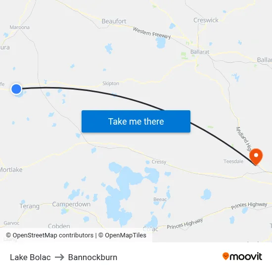 Lake Bolac to Bannockburn map