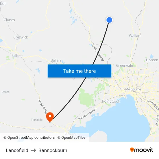 Lancefield to Bannockburn map