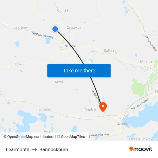 Learmonth to Bannockburn map