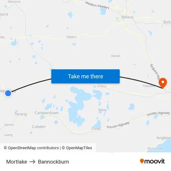 Mortlake to Bannockburn map