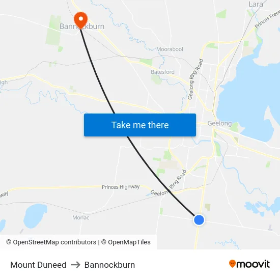 Mount Duneed to Bannockburn map